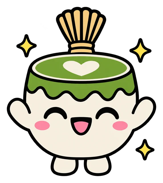 Matchan, the matcha mascot, cheering